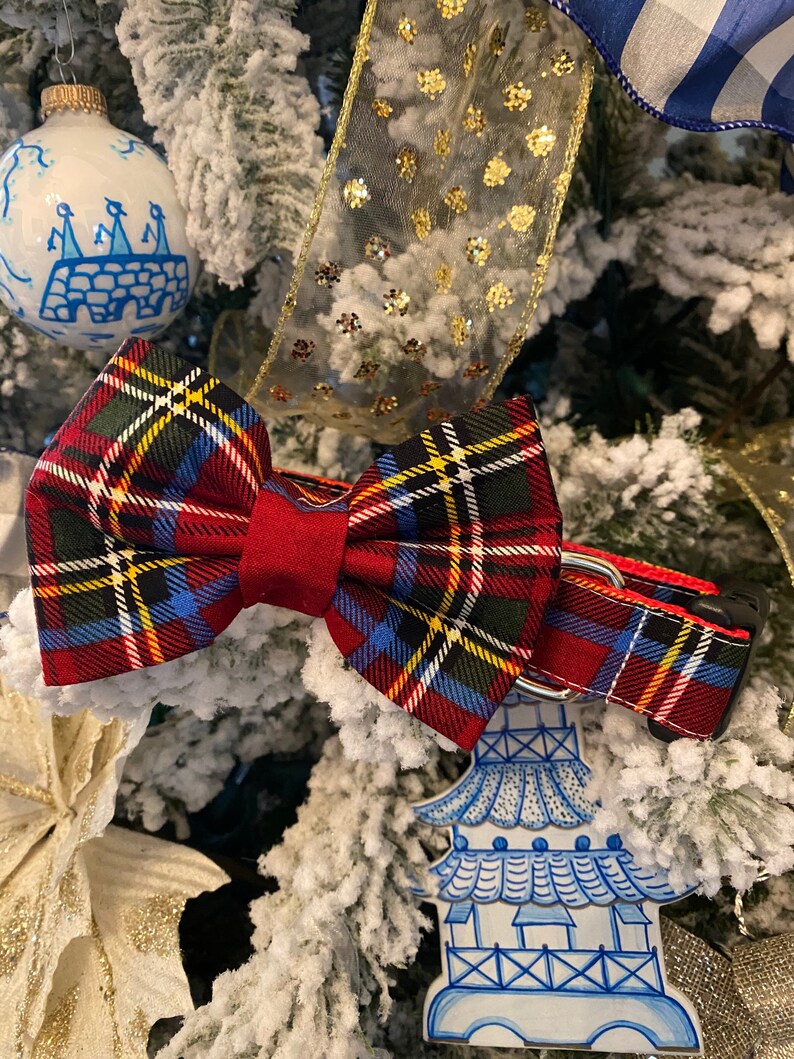 Dog Bow Tie Small /& Large Sizes All Breeds Holiday Plaid Dog Bowtie Collar Preppy Dog Collar Dog Wedding Collar