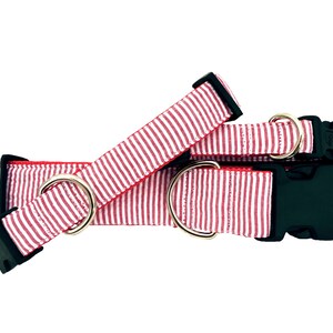 Dog Collar - Red and White Stripe Small & Large Sizes All Breeds - &#39;Red Seersucker&#39;