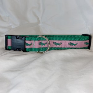 Dog Collar - Pink and Green Extra Large All Breeds - &#39;The Alligator’