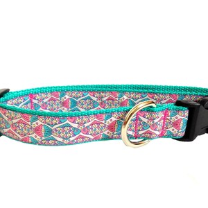 Dog Collar - Pink and Blue Large All Breeds - &#39;Kissing FIsh&#39;