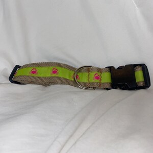 Dog Collar - Tan and Green Extra Large All Breeds - &#39;Pink Crabs’
