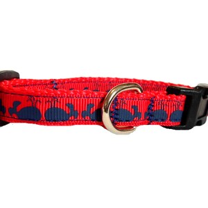 Dog Collar - Red and Navy Whale Extra Small All Breeds - &#39;Preppy Whales&#39;