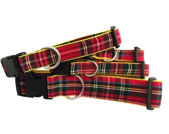 Dog Collar- Yellow Red and Green Plaid Extra Small- Extra Large Sizes All Breeds - 'Plaid Perfection'