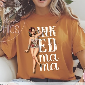 Inked Mama PNG, (Dark Shirts V1) Tattooed Mom Sublimation Design, 1950s Pin Up Tattoo, Tattoo Mom Shirt Design, Mama Shirts, Mom Tshirt