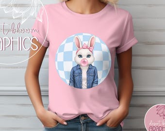 Retro Easter Bunny Coquette PNG, Happy Easter Png, Pink Easter Bow Png, Retro Checkered Easter Png, Floral Spring PNG, Girls Pink Easter PNG