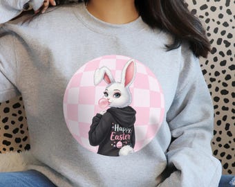 Retro Easter Bunny PNG, Sublimation Design, Retro Easter Bunny, Bubblegum Bunny, Cute Bunny Clipart, Pink Jacket Bunny, Easter Shirt PNG