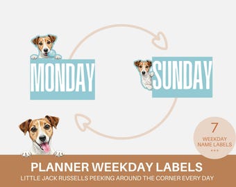 Peeking Dogs Weekday Labels Jack Russell Puppy GoodNotes Digital Planner Stickers Pre Cropped Peeking Dog Clipart
