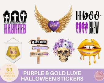 Purple Girly Halloween Stickers Digital Download PNG Spooky Witchy Clipart for GoodNotes Notability Planner