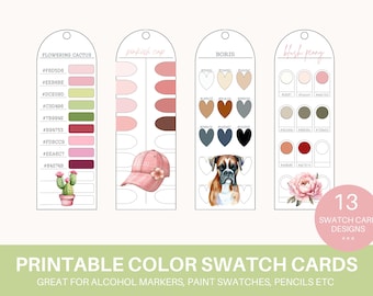 Printable Color Swatch Cards Bundle | Alcohol Marker Paint Pencil Palette Organizer Templates PDF Artist Supply Tracker