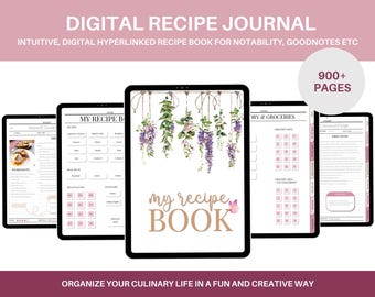 Digital Recipe Book GoodNotes Notability | Cookbook Planner, Meal Prep, Grocery List, Family Journal Template for iPad