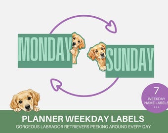 Peeking Dogs Weekday Labels Labrador Retriever Puppy GoodNotes Digital Planner Stickers Pre Cropped Peeking Dog Clipart Golden Retriever
