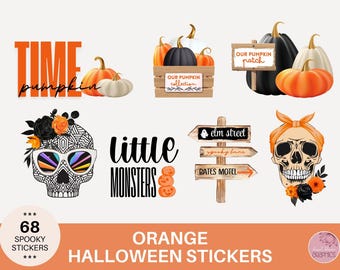 Orange Halloween Digital Stickers | Spooky GoodNotes Planner Clipart PNG Download