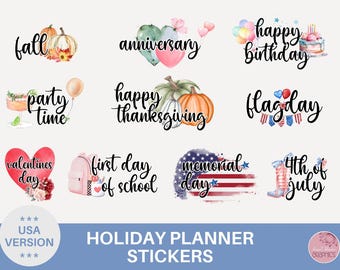 US Holiday Planner Stickers Digital Calendar Icons Set for GoodNotes Notability iPad Transparent PNG