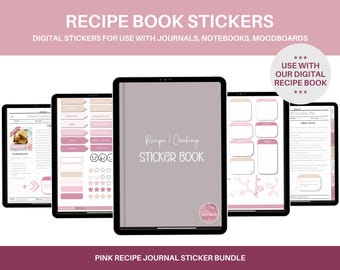 Recipe Book Stickers Digital (PINKS), Goodnotes Stickers, Notability Stickers, Recipe Notebook, Recipe Journal, Blank Recipe Book