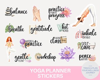 Yoga Fitness Wellness Planner Digital Stickers | Gym Workout PNG Set for GoodNotes Notability