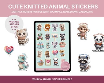Clipart Knitted Animal Stickers Baby Animal Cuteness Clipart PNG Animals Watercolor Clipart Baby Animals Clipart Digitally Goodnotes Sticker