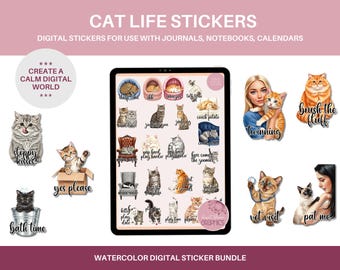 My Cat Life Stickers, Digital Stickers, Goodnotes Sticker, Notability Sticker, Precropped, iPad Stickers, Cat Sticker, Kitten Sticker