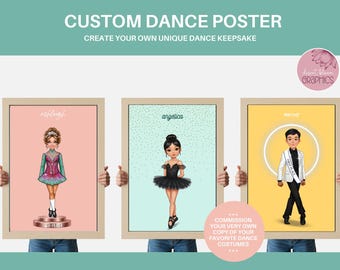Commissioned Custom Illustration of Dance Dress I Dance Costume I Irish Dance Dress I Lyrical Dance Competition I Pom I Cheerleading