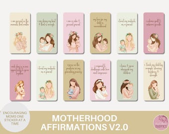 Motherhood Affirmation Cards - Self Care Kit, Digital Stickers for GoodNotes & Notability, Calming Corner Decor, Mom Journal Gift