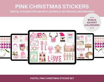 Christmas Digital Planner Stickers for GoodNotes | Pink Holiday Countdown, Snowglobe Clipart, December Kit