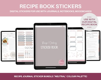 Recipe Book Stickers Digital (NEUTRAL Colors), Goodnotes Stickers, Notability Stickers, Recipe Notebook, Recipe Journal, Blank Recipe Book