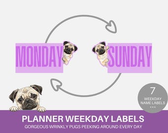 Peeking Pug Puppy Planner Weekday Labels (Digital Download)