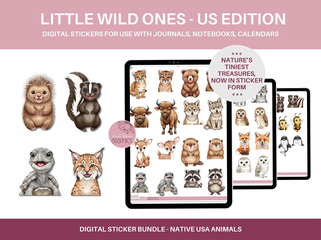 Little Wild Ones, Digital Stickers, Native US Animals, Goodnotes