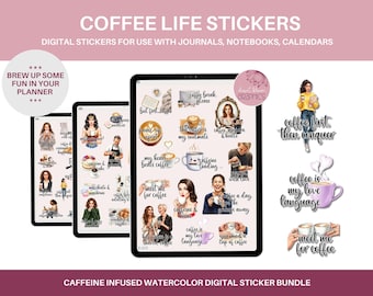 Coffee Lovers Digital Stickers Coffee Lover Stickers Coffee Digital Planner Stickers Funny Coffee Stickers Bundle Watercolor Clipart Memes