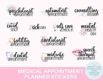 Medical Appointment Planner Stickers | Digital Health Scheduler Pre-Cropped PNG for GoodNotes & Notability