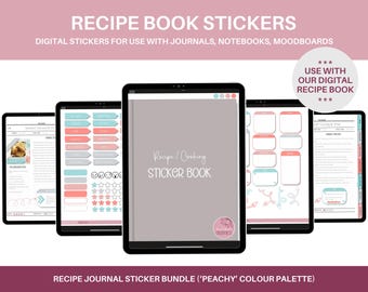 Recipe Book Stickers Digital (PEACHY Colors), Goodnotes Stickers, Notability Stickers, Recipe Notebook, Recipe Journal, Blank Recipe Book