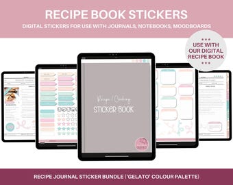 Recipe Book Stickers Digital (GELATO Colors), Goodnotes Stickers, Notability Stickers, Recipe Notebook, Recipe Journal, Blank Recipe Book