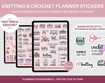 Knitting and Crochet Planner Stickers for Everyday Digital Planner Stickers Pre Cropped Crochet Planner Digital Knitting Journal Stickers