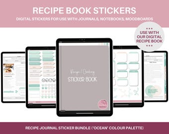 Recipe Book Stickers Digital (OCEAN Colors), Goodnotes Stickers, Notability Stickers, Recipe Notebook, Recipe Journal, Blank Recipe Book