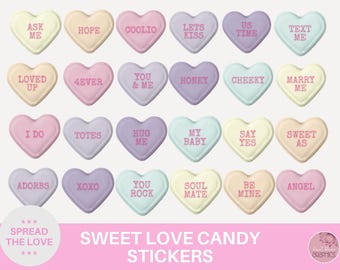 Conversational Hearts PNG I Candy Hearts SVG I Love Sweets Stickers I Valentines Day Sticker Candy I Heart Tropes Stickers