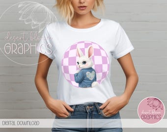Retro Easter Bunny PNG, Sublimation Design, Retro Easter Bunny, Bubblegum Bunny, Cute Bunny Clipart, Pink Jacket Bunny, Easter Shirt PNG