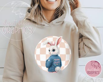 Retro Easter Bunny Coquette PNG, Happy Easter Png, Pink Easter Bow Png, Retro Checkered Easter Png, Floral Spring PNG, Girls Pink Easter PNG