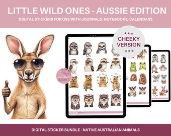 Little Wild Ones, Digital Stickers, Cheeky Native Australian Animals, Goodnotes Stickers, Pre-cropped Stickers, Digital Planner Stickers