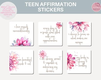 Teen Affirmation Cards Digital Stickers for Mental Health, Self Love, Anxiety Relief & Positive Self Talk, Printable