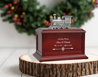 Train Redwood Adult Cremation Urn - Railroad Ashes Urn - Large Adult Size - Free Laser Engraving - Fast Shipping - Lifetime Guarantee