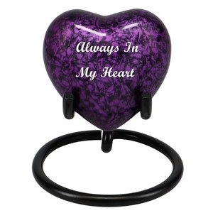 Purple Marbled Heart Keepsake Urn - Stand Option - Custom Engraving - Small Urn - Fast Shipping