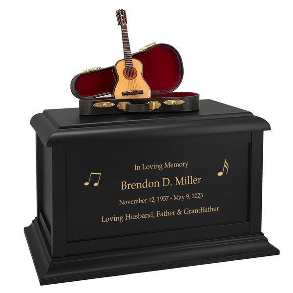 Acoustic Guitar Case Cremation Urn - Birch Wood - FREE Engraving - Music Lover Tribute - Mini Guitar - Lifetime Guarantee - Fast Shipping