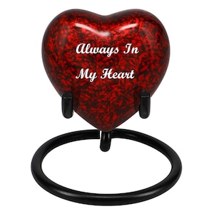 Red Marbled Heart Keepsake Urn - Stand Option