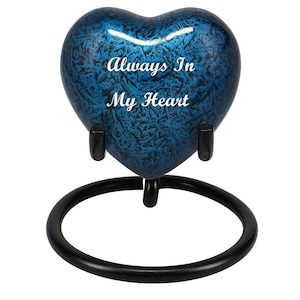 Blue Marbled Heart Keepsake Urn - Stand Option - Custom Engraving - Small Urn - Fast Shipping