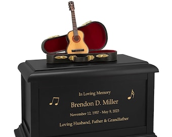 Acoustic Guitar Case Cremation Urn - Birch Wood - FREE Engraving - Music Lover Tribute - Mini Guitar - Lifetime Guarantee - Fast Shipping