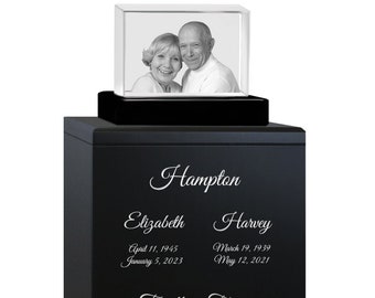 3D Ultra Rectangle Crystal Companion Wood Urn - For Two - COMPANION URN - Timeless Tribute - Personalized Memorial, Lifetime Warranty