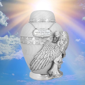 Wings of An Angel White Adult Urn Metal Angel Urn for Mom White Angel Metal Urn or Dad - Engraving Available - FAST Shipping