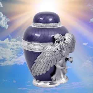 Angel of Grief® Purple Adult Urn - Custom Engraved - Handcrafted Design - Lifetime Warranty - Elegant Adult Memorial Urn - Fast Shipping