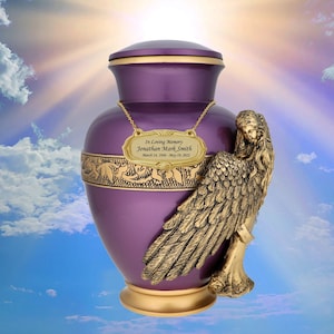 Wings of An Angel Golden Purple Cremation Urn - ENGRAVING Available - Exclusive Urn - FAST SHIPPING