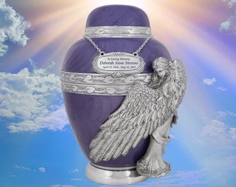 Paarse urn Wings of An Angel - GRAVURE beschikbaar - Exclusieve urn - SNELLE VERZENDING