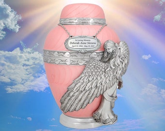 Wings of An Angel Pink Adult Urn - FAST Shipping - Angel Of Grief Adult Cremation Urn - Exclusive Urn - Engraving Available